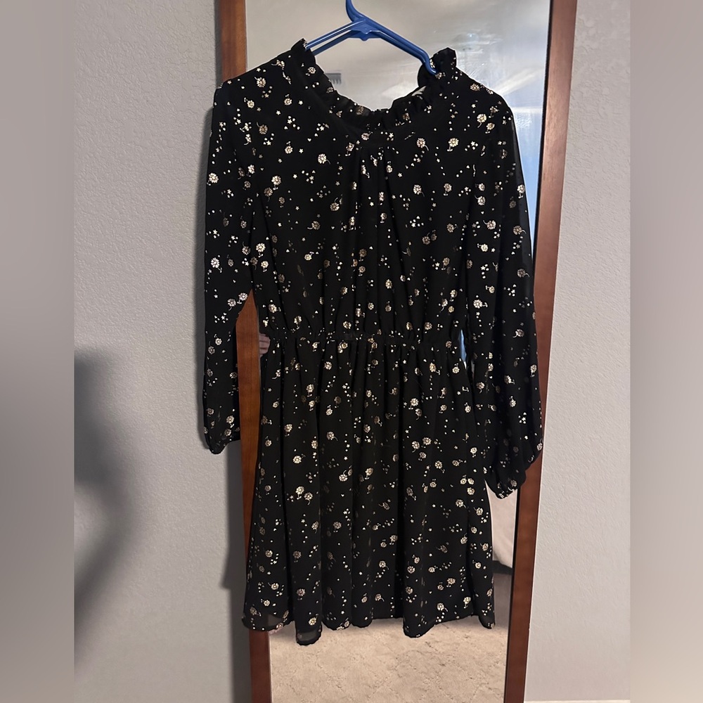 Black and gold midi dress